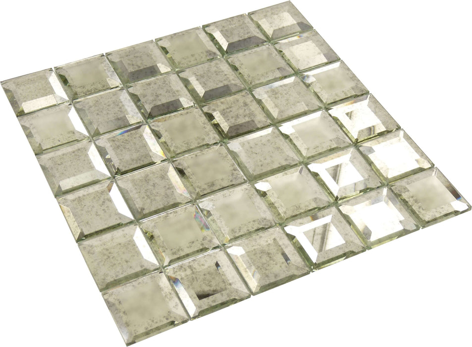 Lifting Fog Silver 2" x 2" Glossy & Frosted Glass Mirror Tile Euro Glass