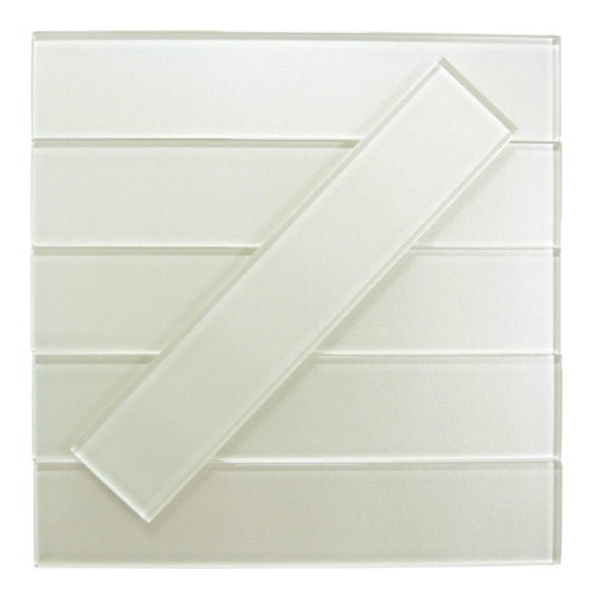 Lustrous Lush Beige White 3" x 14" Shimmer Glossy Glass Subway Tile Euro Glass