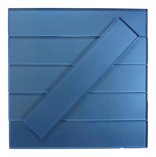 Lustrous Yale Blue 3" x 14" Shimmer Glossy Glass Subway Tile Euro Glass