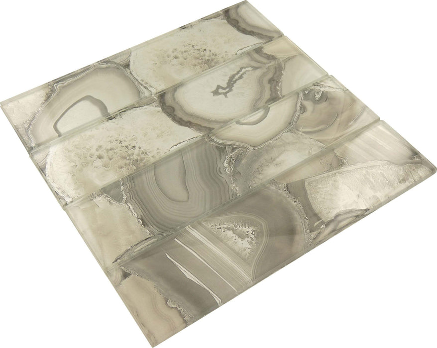 Magical Forest Snow Palace Grey 3" x 12" Glossy Glass Subway Tile Euro Glass