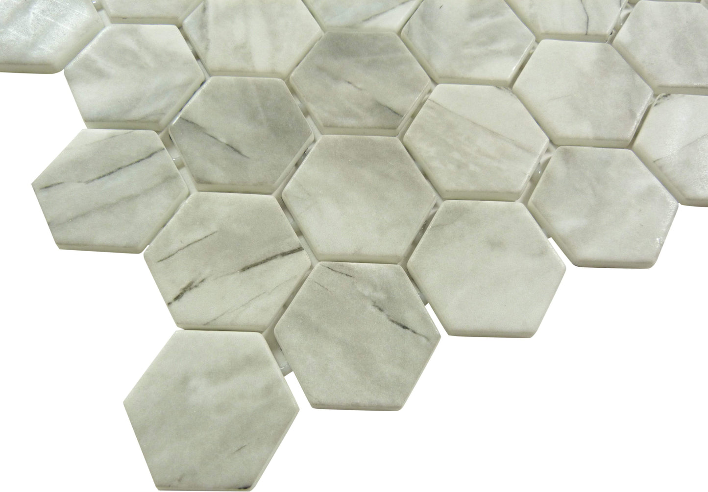 Mayan Garden Aztec Grey 2" Hexagon Recycled Matte Glass Pool Tile Euro Glass