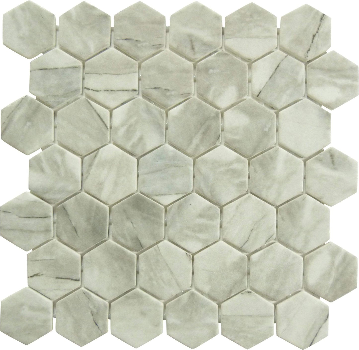 Mayan Garden Aztec Grey 2" Hexagon Recycled Matte Glass Pool Tile Euro Glass