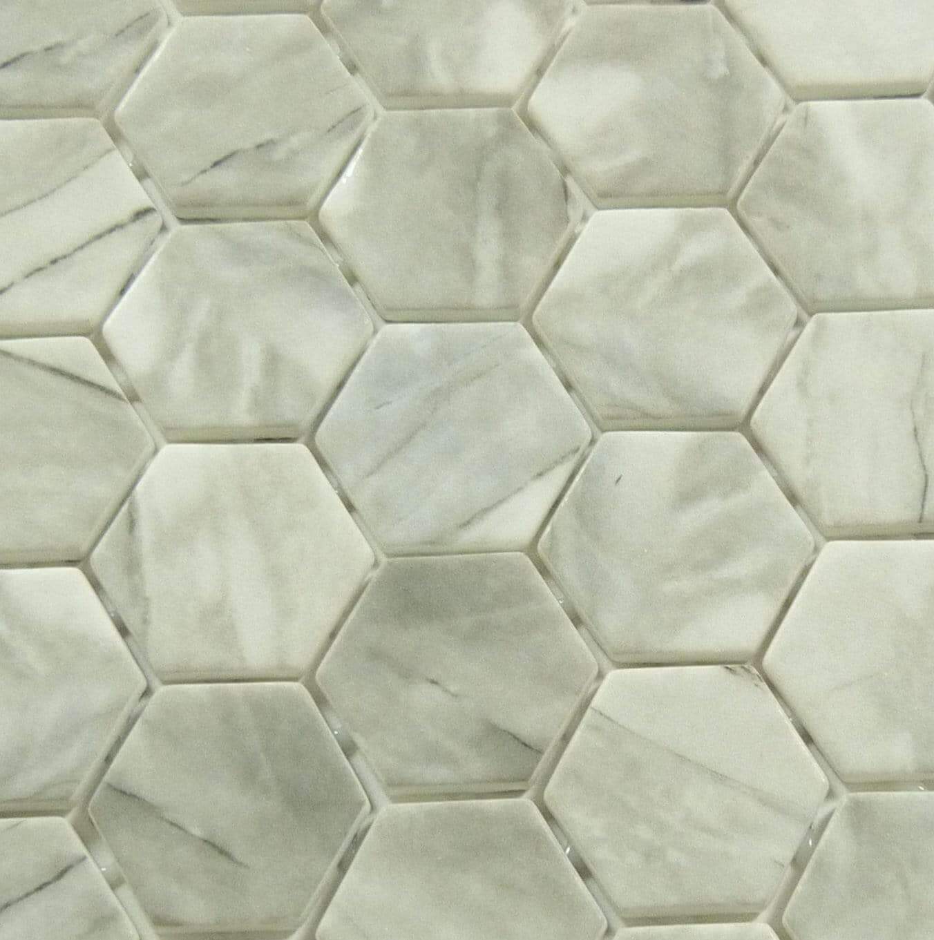 Mayan Garden Aztec Grey 2" Hexagon Recycled Matte Glass Pool Tile Euro Glass