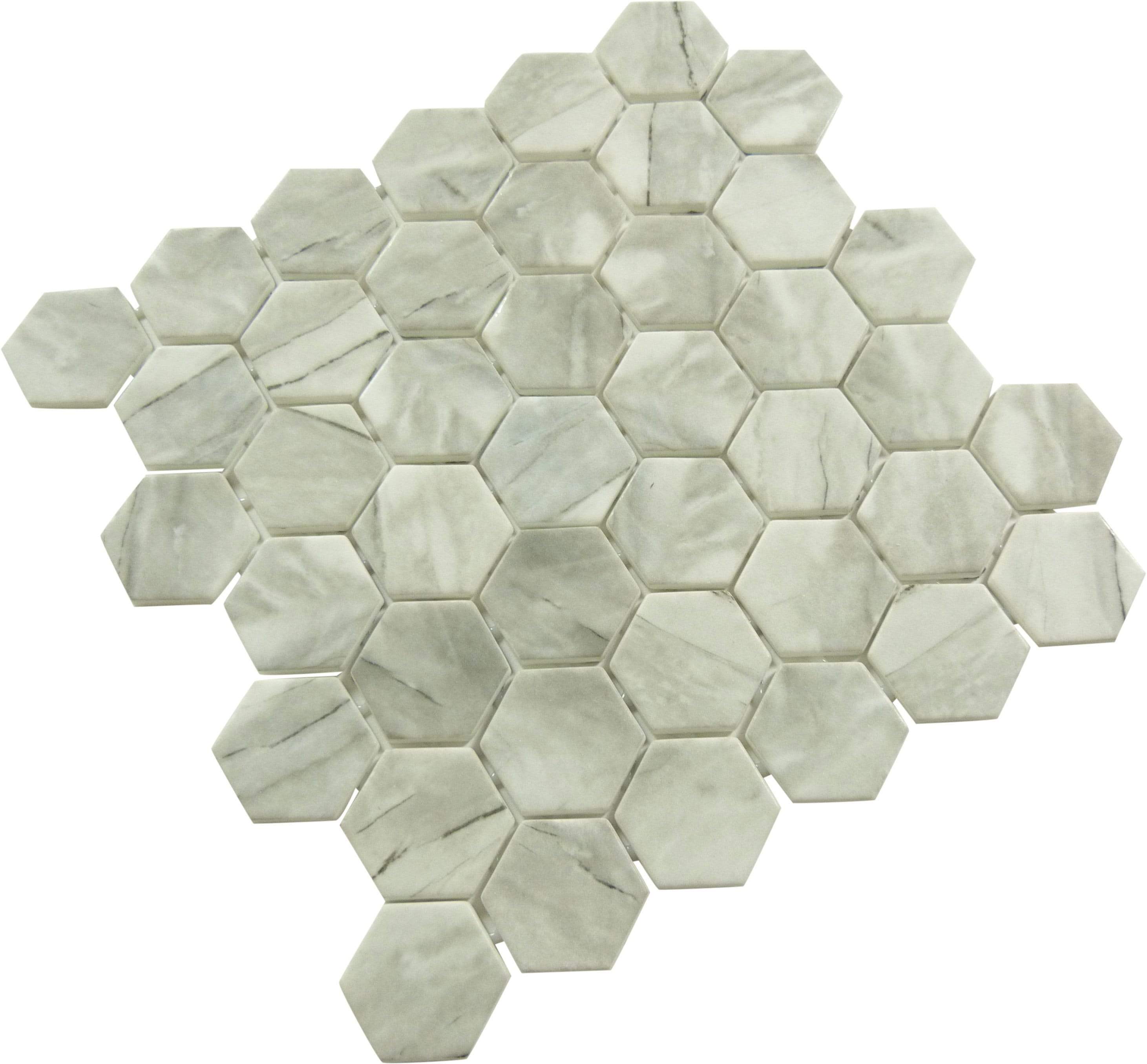 Mayan Garden Aztec Grey 2" Hexagon Recycled Matte Glass Pool Tile Euro Glass