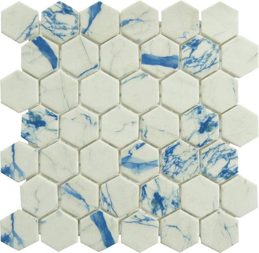 Mayan Garden Belize Harbor Blue 2" Hexagon Recycled Matte Glass Pool Tile Euro Glass
