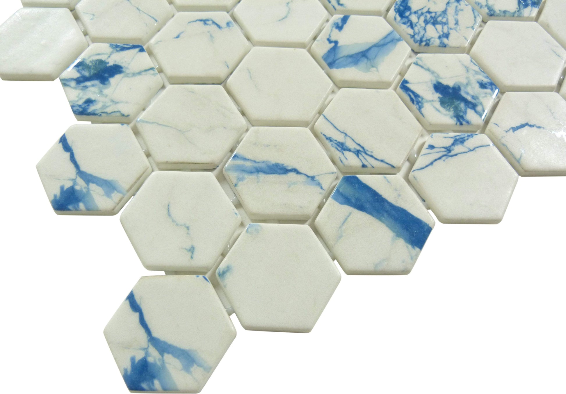 Mayan Garden Belize Harbor Blue 2" Hexagon Recycled Matte Glass Pool Tile Euro Glass