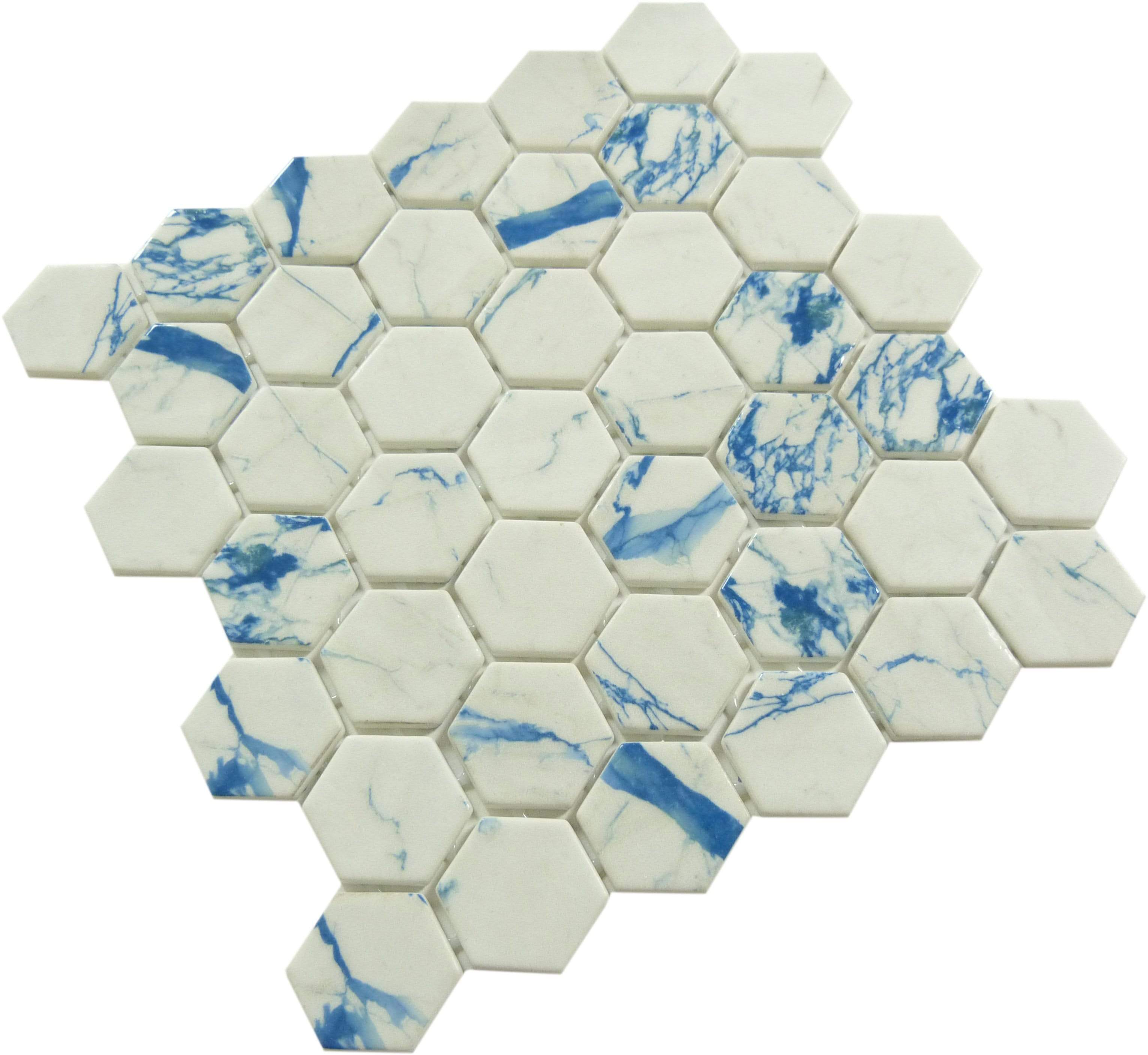 Mayan Garden Belize Harbor Blue 2" Hexagon Recycled Matte Glass Pool Tile Euro Glass