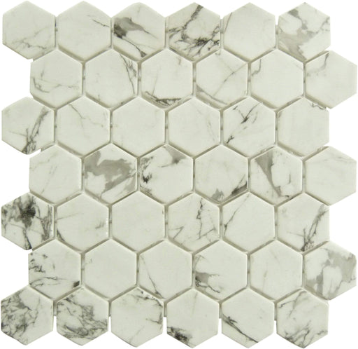 Mayan Garden Tulum Heights Grey 2" Hexagon Recycled Matte Glass Pool Tile Euro Glass
