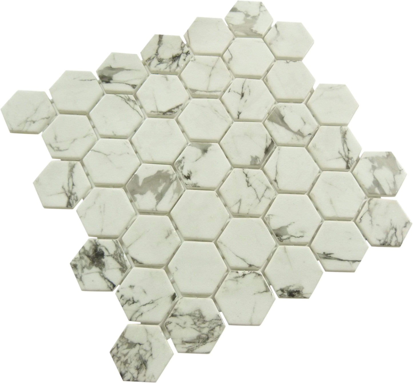 Mayan Garden Tulum Heights Grey 2" Hexagon Recycled Matte Glass Pool Tile Euro Glass