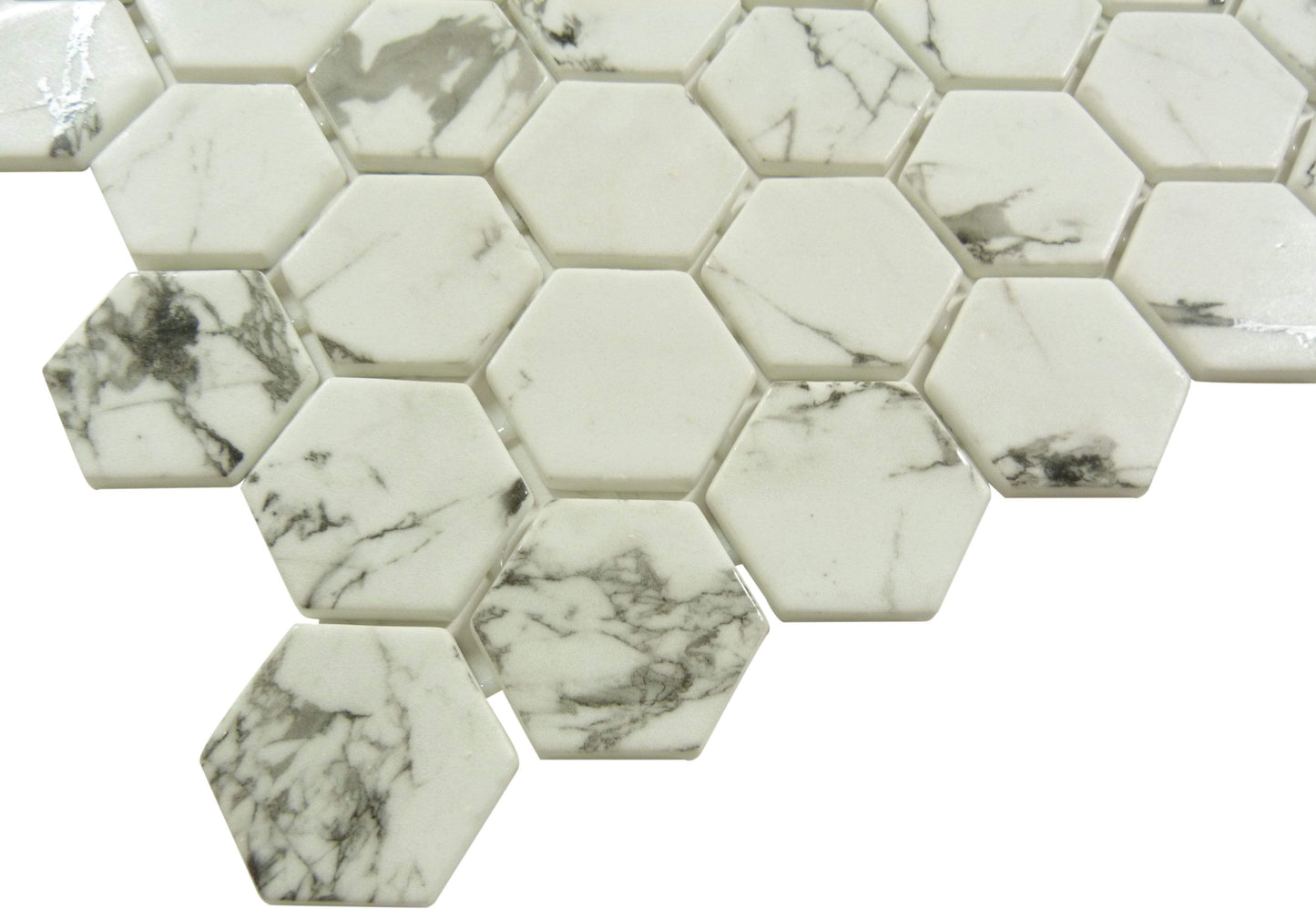 Mayan Garden Tulum Heights Grey 2" Hexagon Recycled Matte Glass Pool Tile Euro Glass