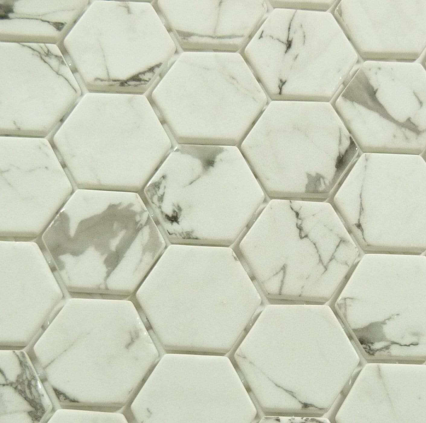 Mayan Garden Tulum Heights Grey 2" Hexagon Recycled Matte Glass Pool Tile Euro Glass