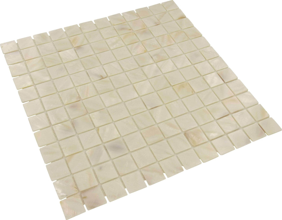 Mother of Pearl White 1'' x 1'' Shell Tile Euro Glass
