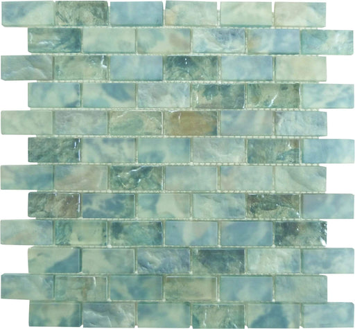 Mykonos Harbor Beach Day Aqua 1" x 2" Iridescent Rippled Frosted Glass Pool Tile Euro Glass