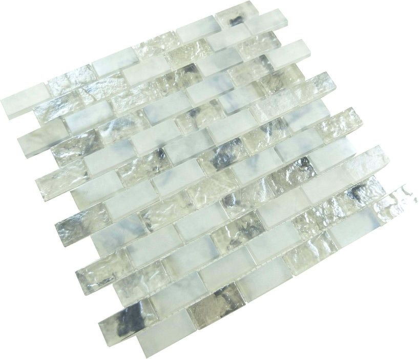 Mykonos Harbor Kosta Clouds White 1" x 2" Iridescent Rippled Frosted Glass Pool Tile Euro Glass