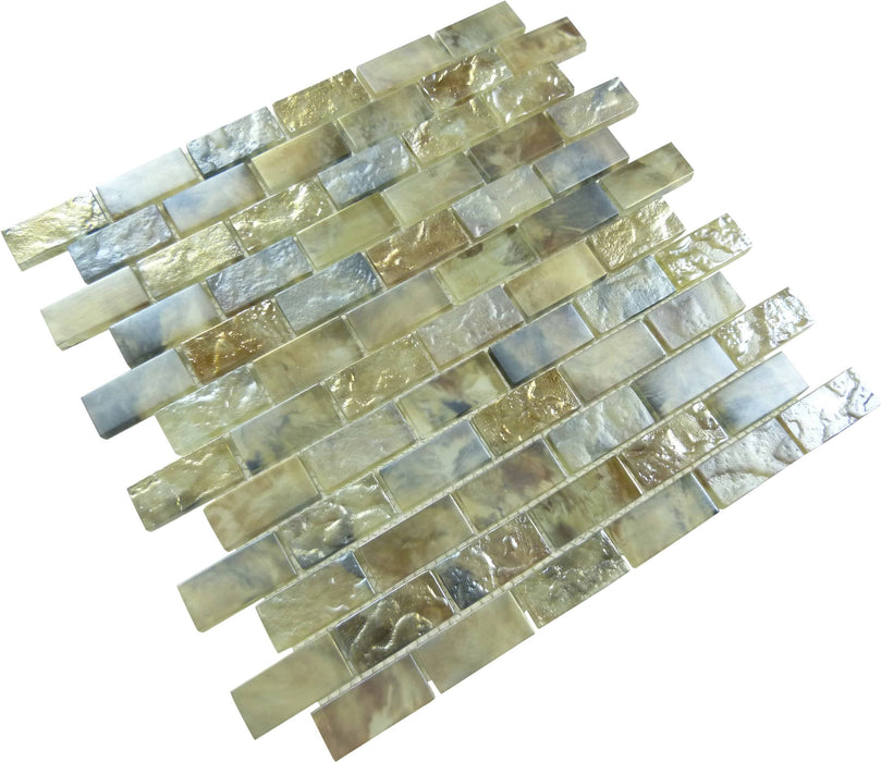Mykonos Harbor Thasos Cliff Gold 1" x 2" Iridescent Rippled Frosted Glass Pool Tile Euro Glass
