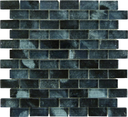 Natural Beauty Lake Garda Black 1x2 Glossy Glass Tile Euro Glass