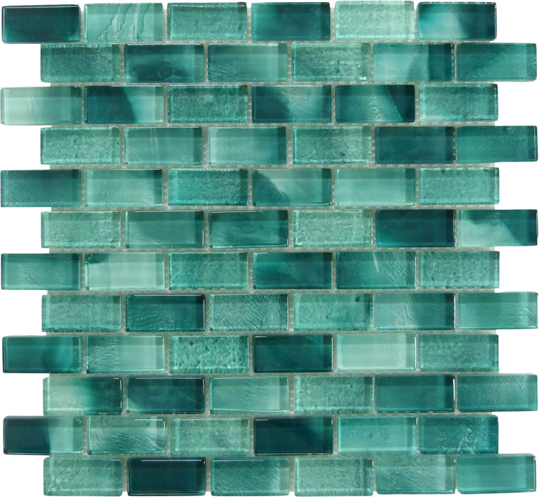 Natural Beauty Red Sea Green 1x2 Glossy Glass Tile Euro Glass