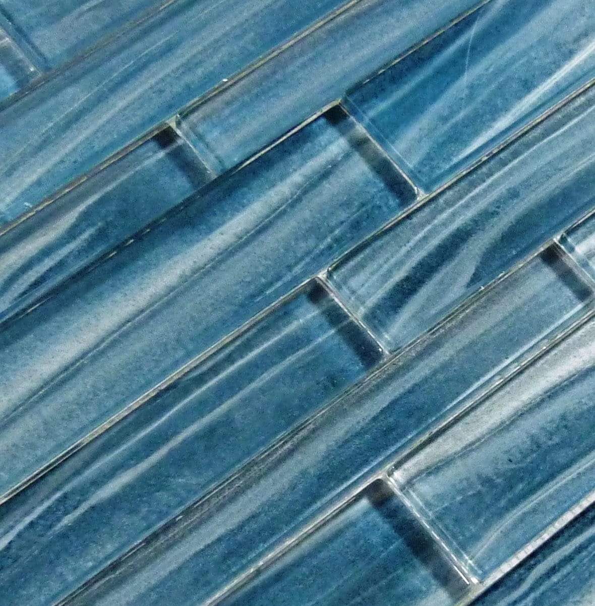 Nautical Spray Blue Linear Glossy Glass Tile Euro Glass