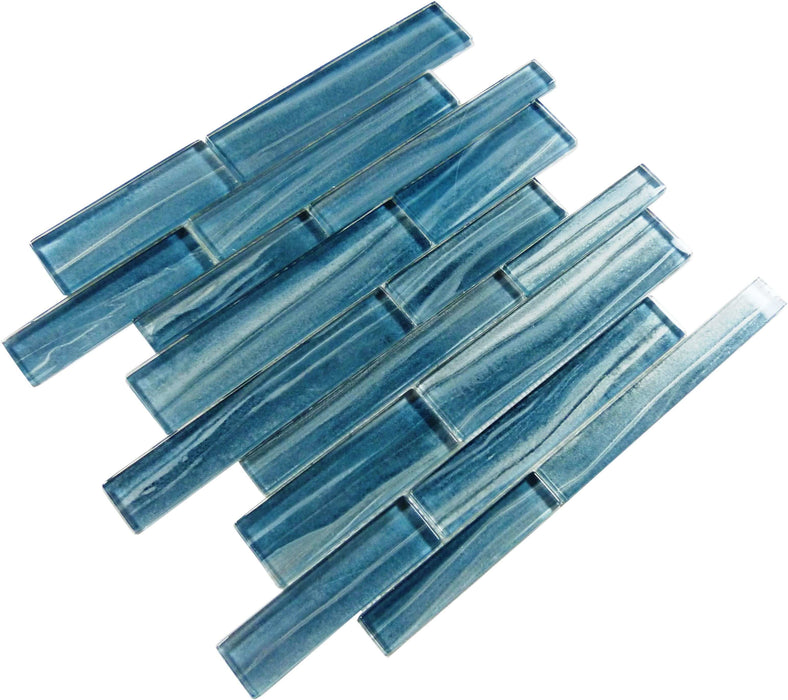 Nautical Spray Blue Linear Glossy Glass Tile Euro Glass
