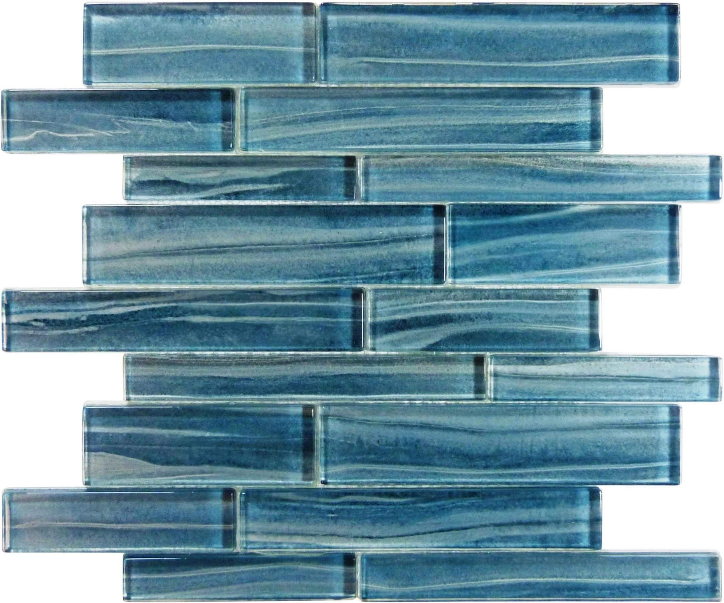 Nautical Spray Blue Linear Glossy Glass Tile Euro Glass