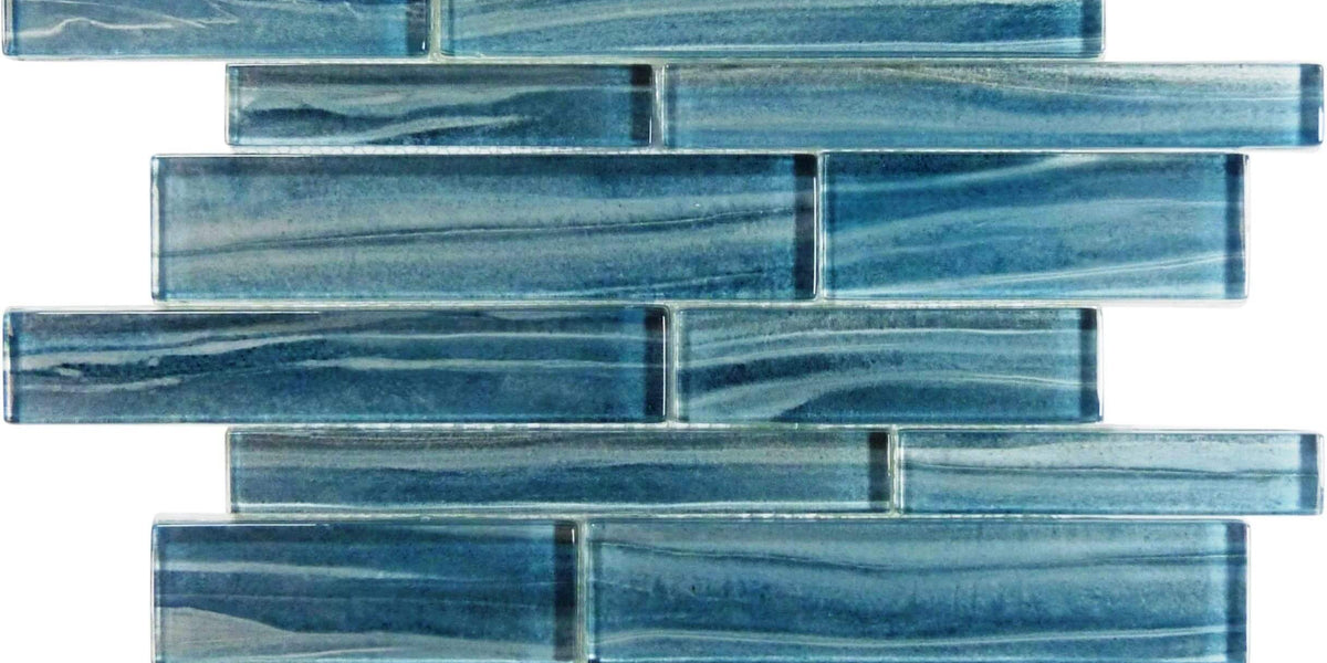 Antoinette Blue Mini Uniform Brick Glossy Glass Tile