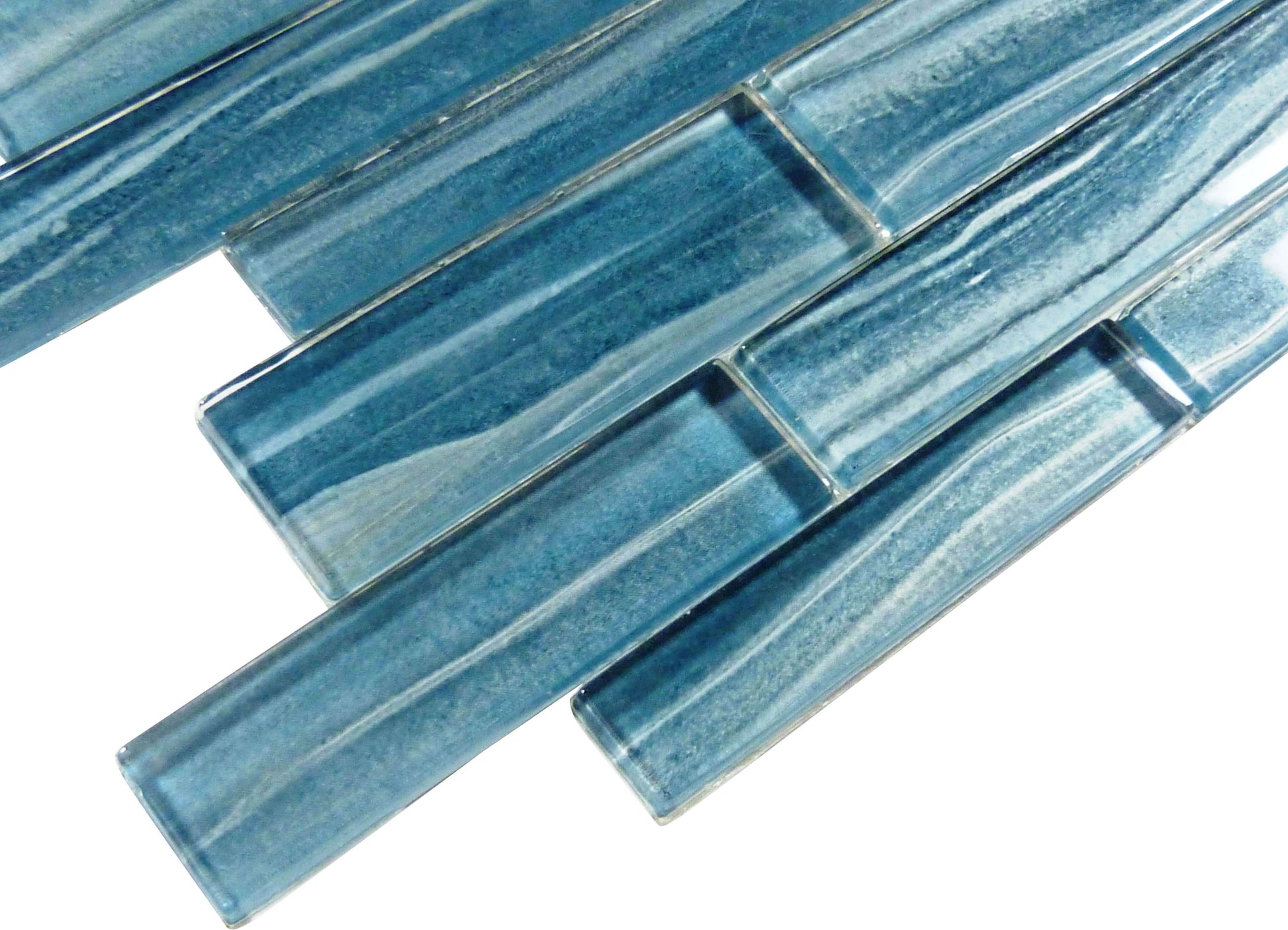 Nautical Spray Blue Linear Glossy Glass Tile Euro Glass