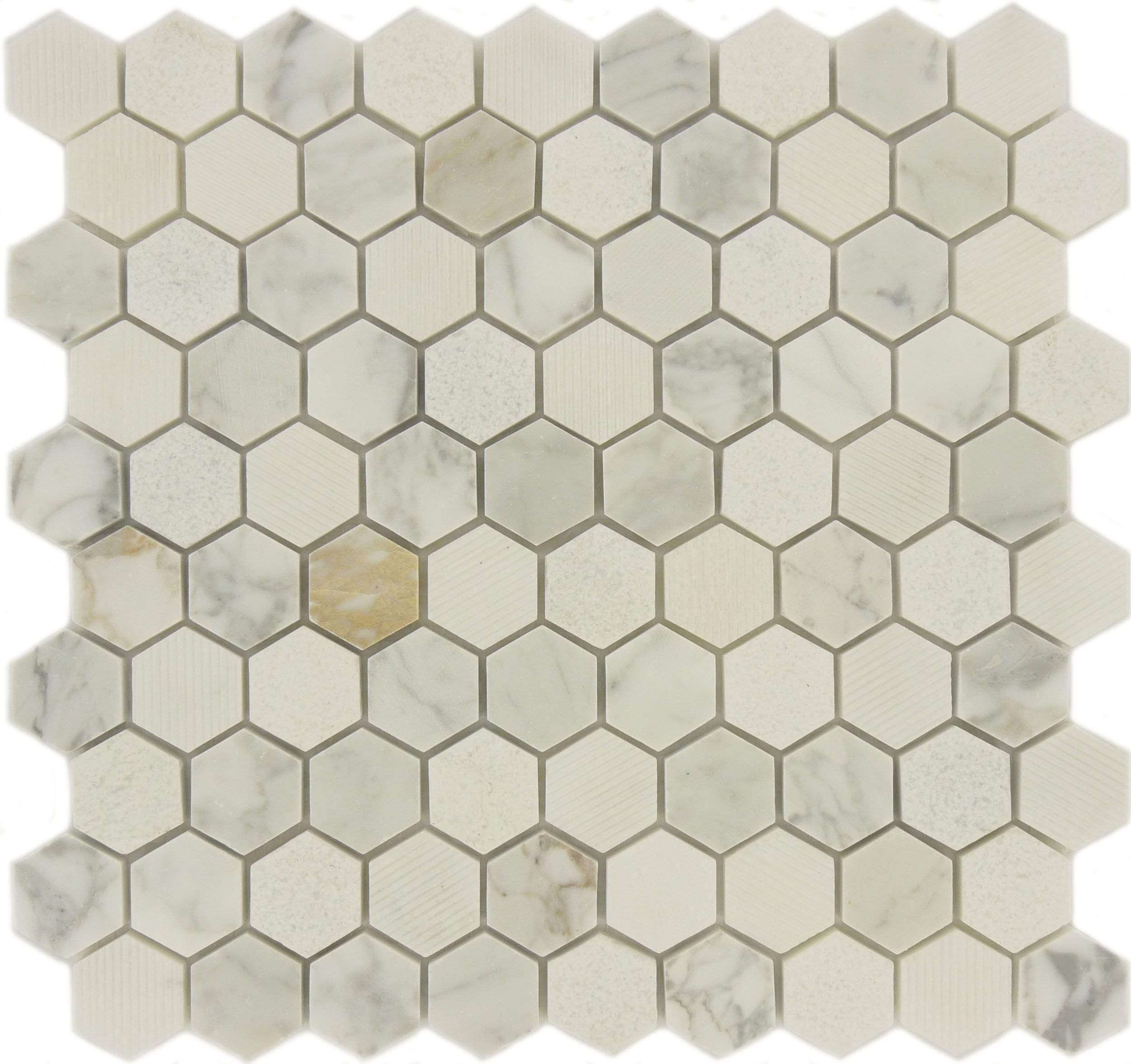 Timber Wolf Hexagon White Polished & Unpolished Stone Tile Euro Glass