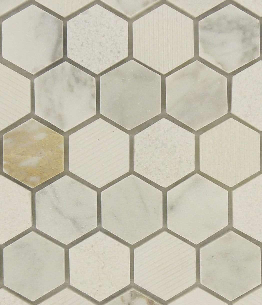 Timber Wolf Hexagon White Polished & Unpolished Stone Tile Euro Glass