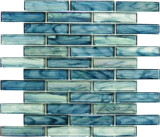 Oyster Cove Galapagos Deep Blue 1" x 4" Iridescent & Glossy Glass Pool Tile Euro Glass