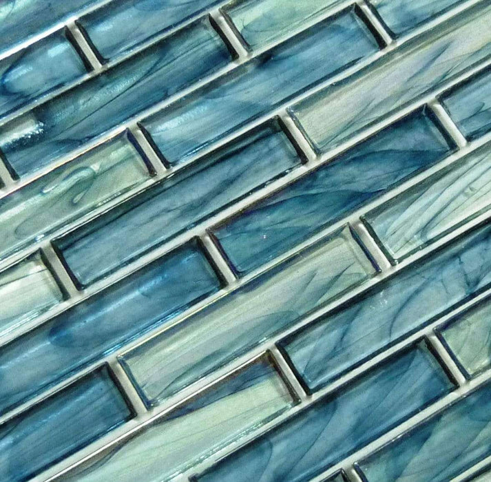 Oyster Cove Galapagos Deep Blue 1" x 4" Iridescent & Glossy Glass Pool Tile Euro Glass
