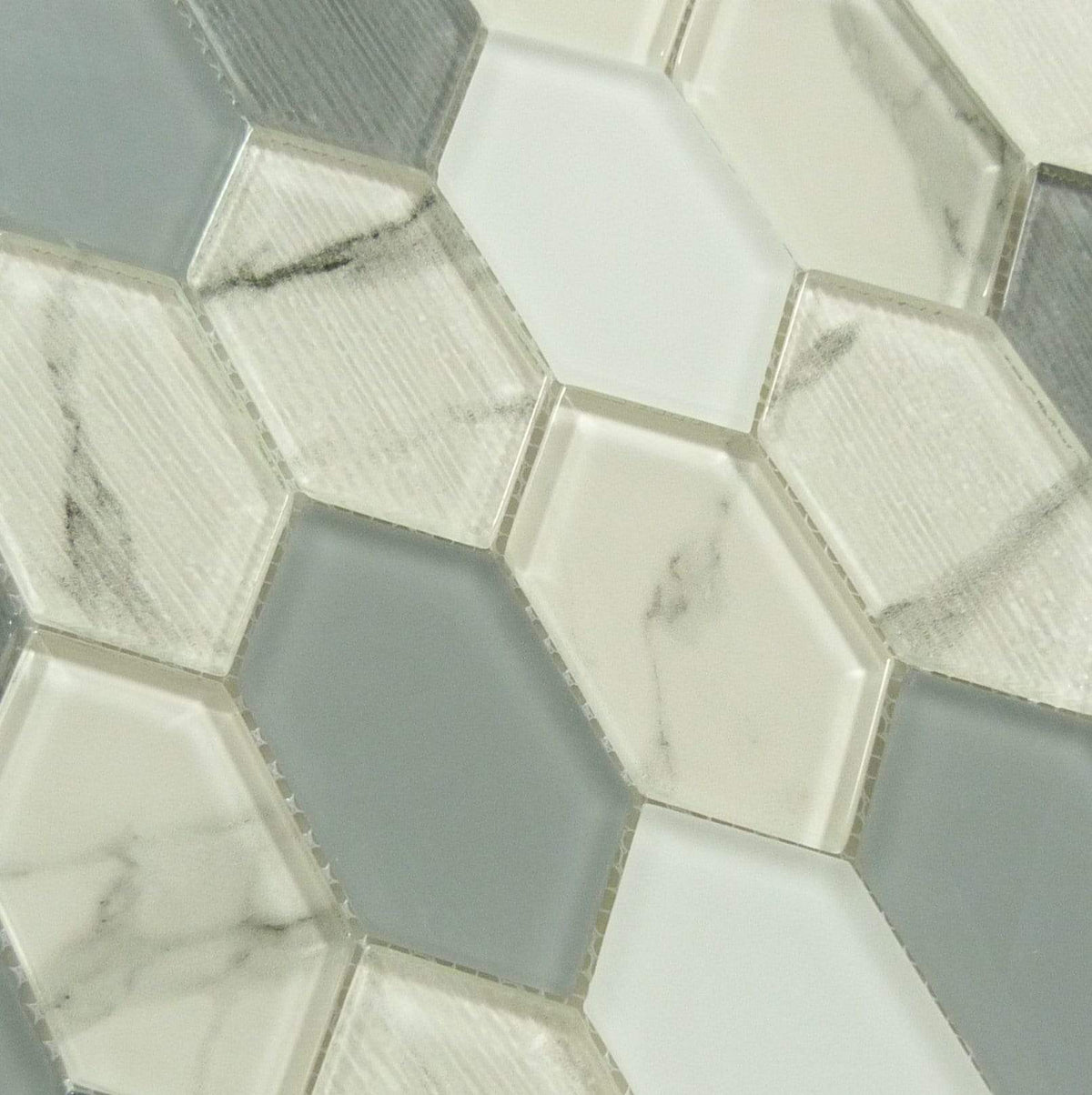 Pascal Abode Carabella Grey Elongated Hexagon Glass Tile PAB7103