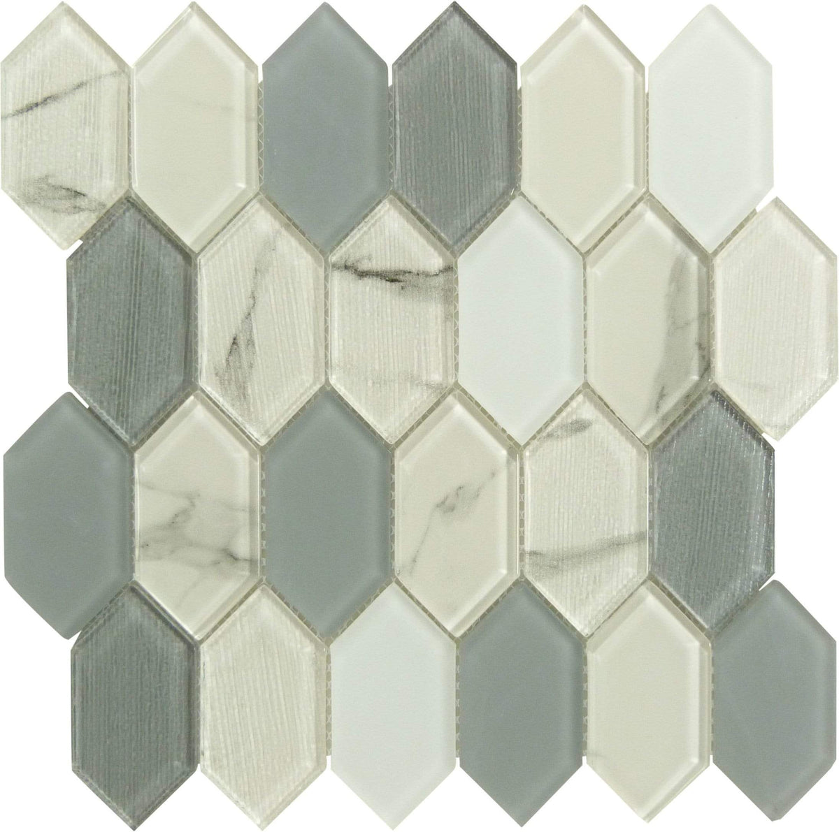 Pascal Abode Carabella Grey Elongated Hexagon Glass Tile PAB7103