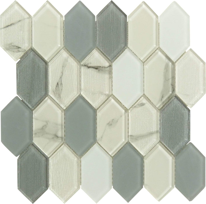 Pascal Abode Carabella Grey Elongated Hexagon Glass Tile Euro Glass