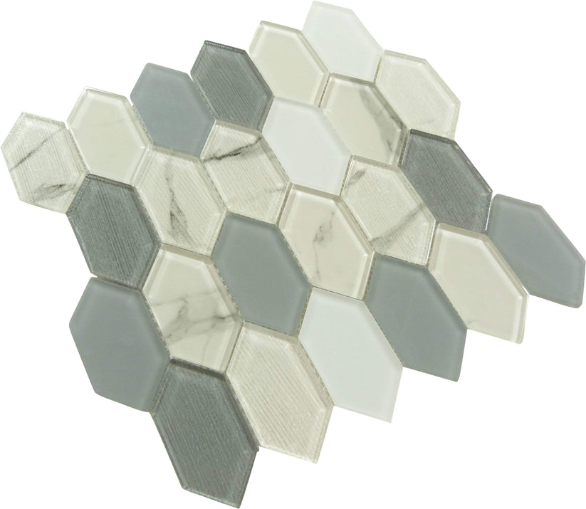 Pascal Abode Carabella Grey Elongated Hexagon Glass Tile PAB7103