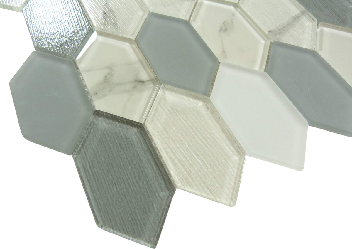 Pascal Abode Carabella Grey Elongated Hexagon Glass Tile PAB7103