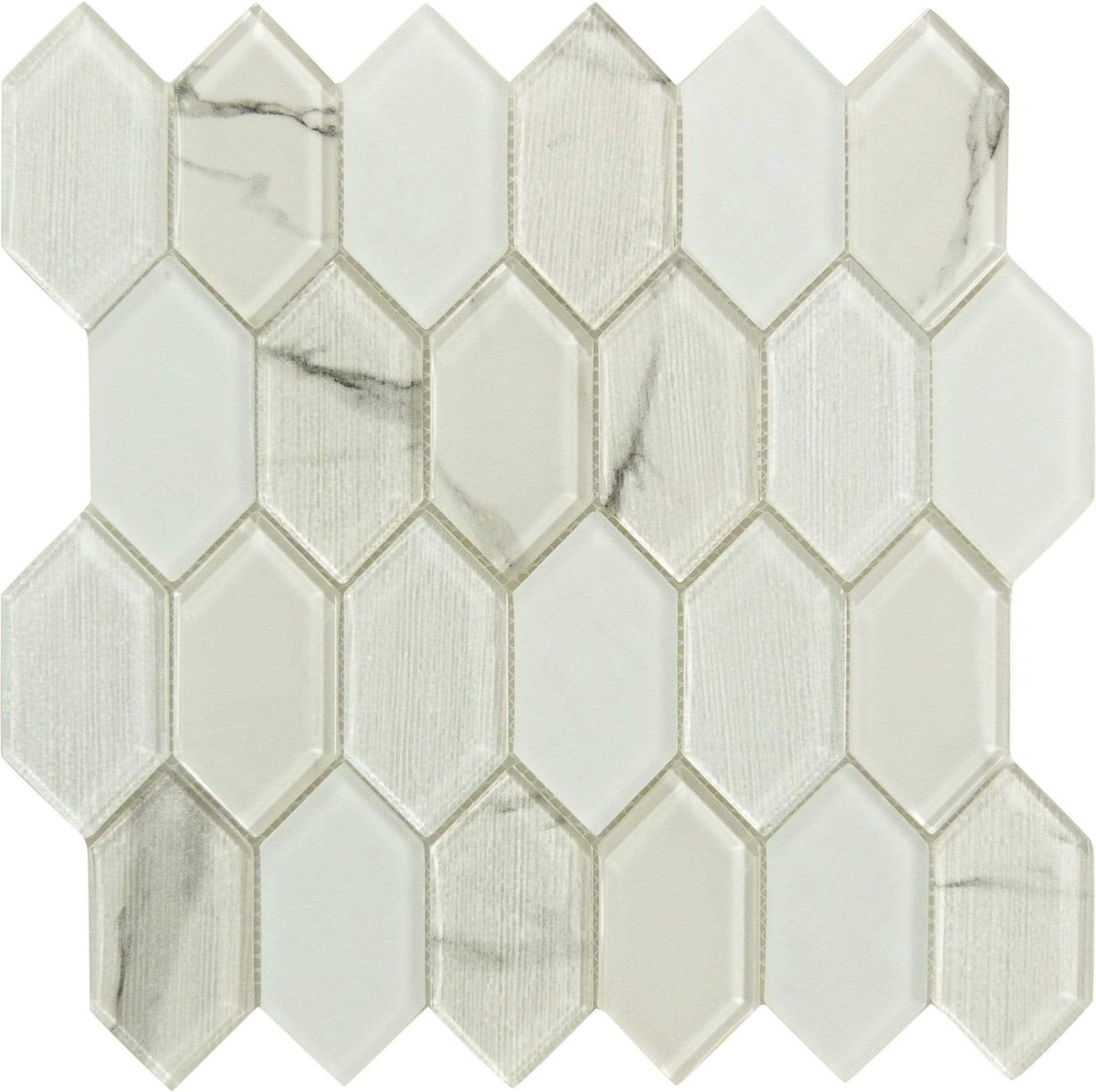 Pascal Abode Essential Aurian White Elongated Hexagon Glass Tile PAB7101