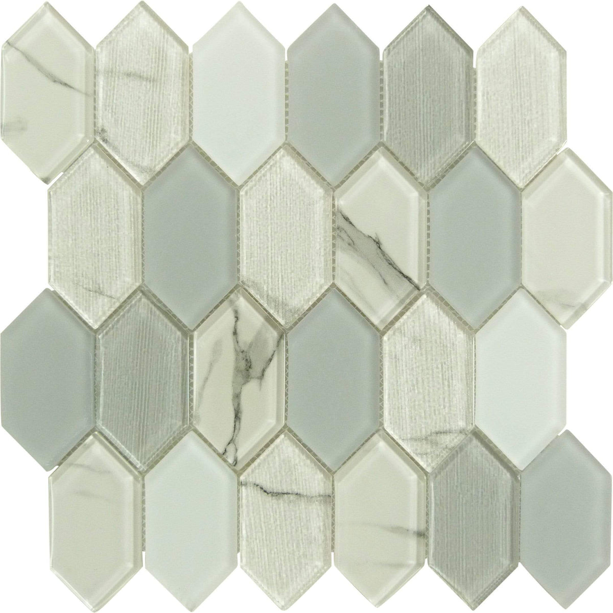 Pascal Abode New Lavinia Grey Elongated Hexagon Glass Tile PAB7102