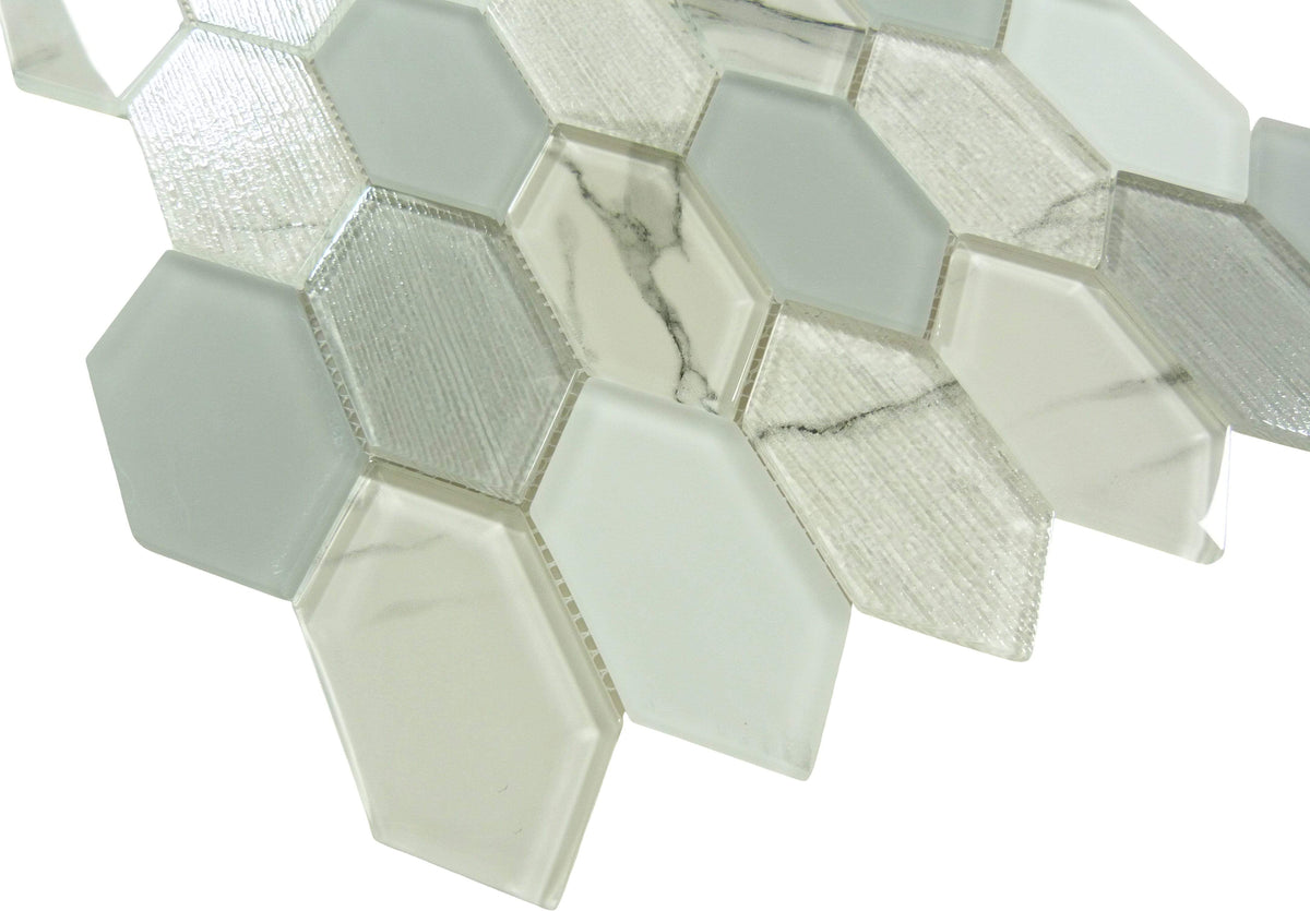 Pascal Abode New Lavinia Grey Elongated Hexagon Glass Tile PAB7102