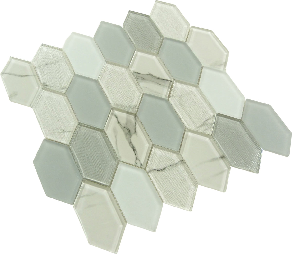 Pascal Abode New Lavinia Grey Elongated Hexagon Glass Tile PAB7102