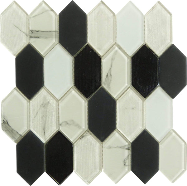 Pascal Abode Nicolette Black Elongated Hexagon Glass Tile PAB7104