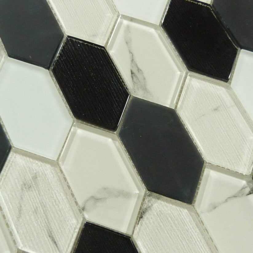Pascal Abode Nicolette Black Elongated Hexagon Glass Tile PAB7104