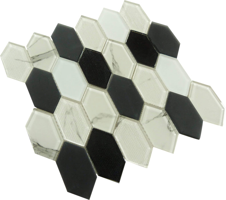 Pascal Abode Nicolette Black Elongated Hexagon Glass Tile Euro Glass