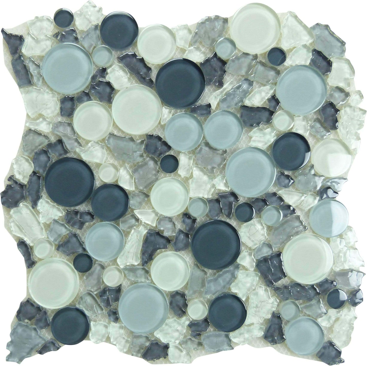 Dawn Grey Pebbles Glossy Glass Tile Euro Glass