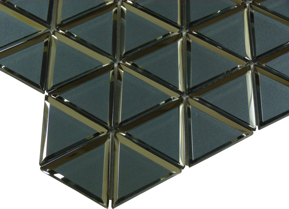 Pinwheel Bridgewater Grey Inverted Bevel Triangle Metallic Glossy Glass Tile Euro Glass