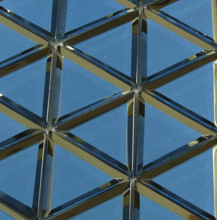 Pinwheel Pompeii Blue Inverted Bevel Triangle Metallic Glossy Glass Tile Euro Glass
