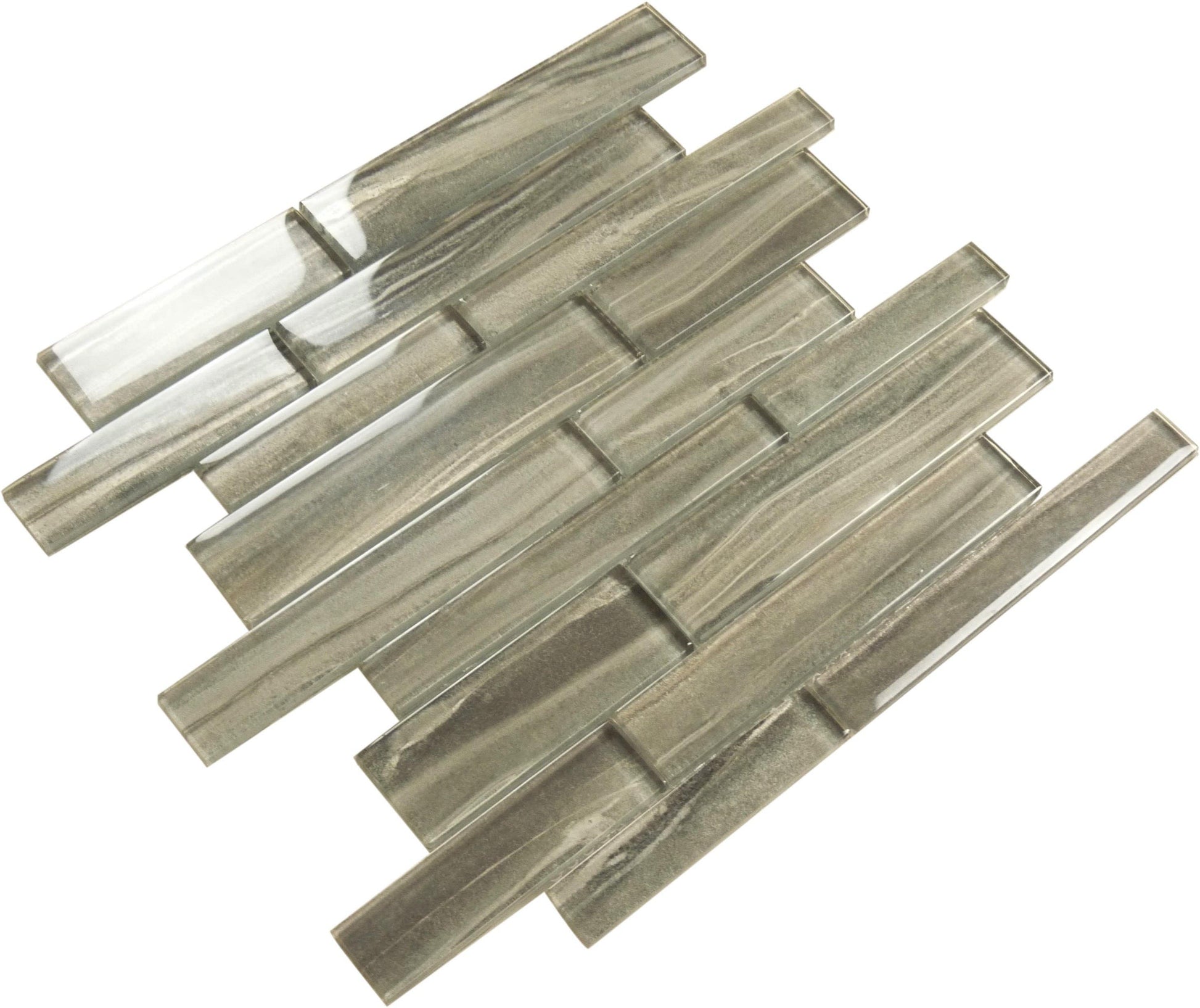 Pistachio Glow Grey Linear Glossy Glass Tile Euro Glass