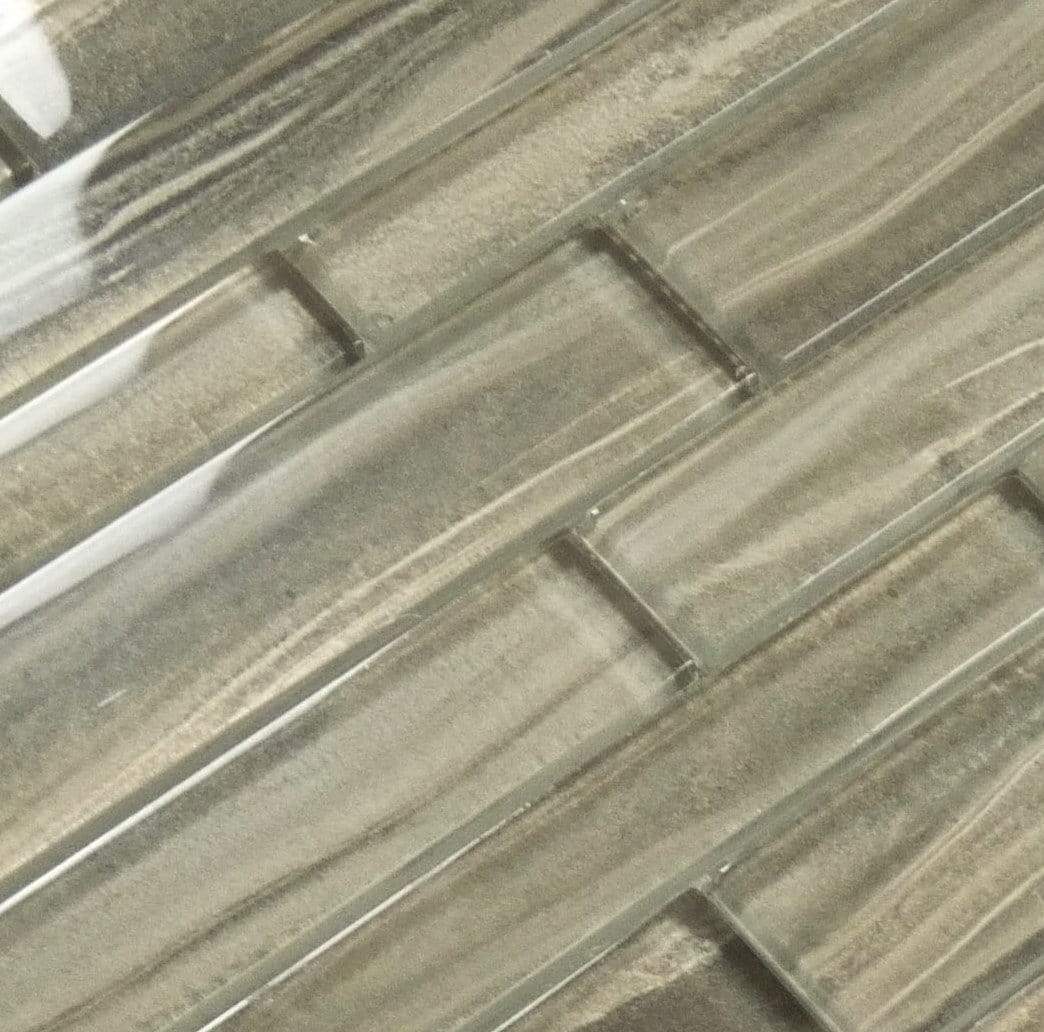 Pistachio Glow Grey Linear Glossy Glass Tile Euro Glass