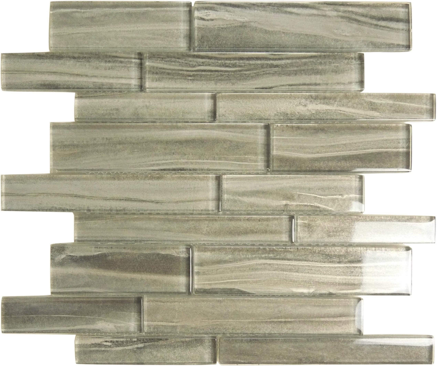 Pistachio Glow Grey Linear Glossy Glass Tile Euro Glass