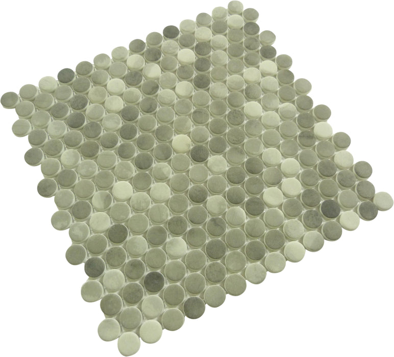 Polka Dot Enlightened Sky Grey Penny Round Recycled Matte Glass Tile Euro Glass