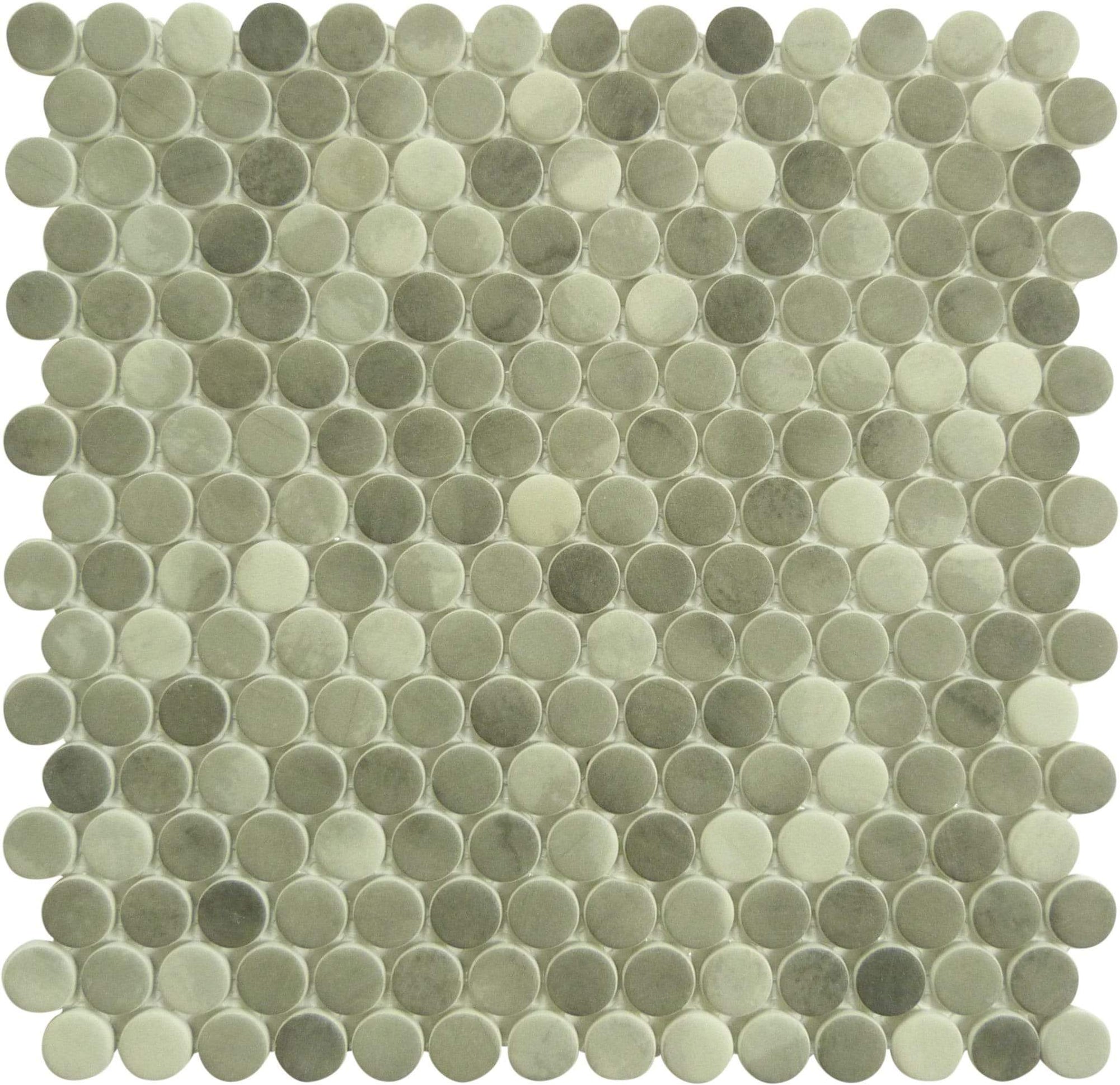 Polka Dot Enlightened Sky Grey Penny Round Recycled Matte Glass Tile PLK64